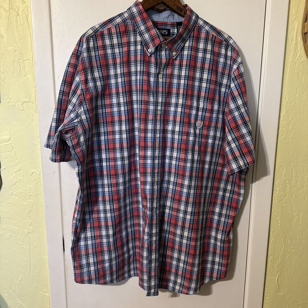 Ralph Lauren Chaps Shirt Mens 3X Red/Blue Plaid Classic Button Down Shirt